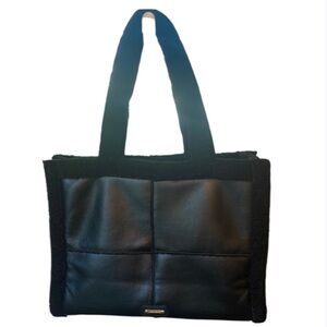1077 Like Dreams Black Sherpa & faux leather Women's Tote Bag‎